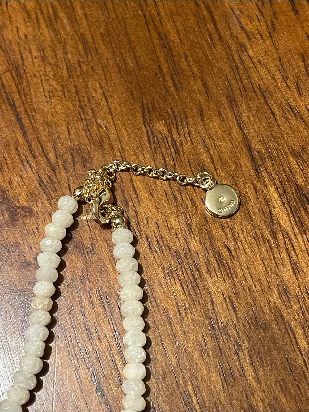 Gold Monstera Leaf Pendant Necklace with Cream Beads